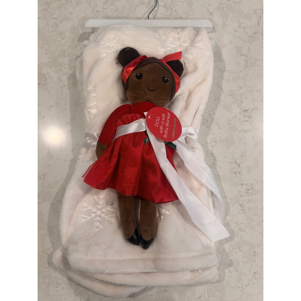 Limited‎ Edition Doll with Soft Snowflake Baby Blanket Gift Set Cream Red 30x40